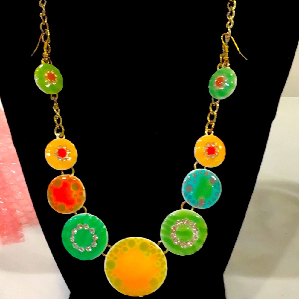 Colorful necklace & matching earrings